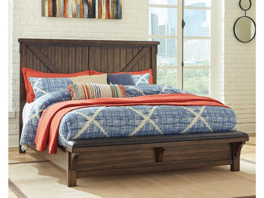 Lakeleigh Brown Queen Panel Bed w/ Uph. Bench