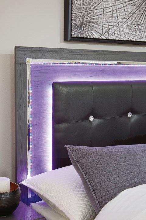 Lodanna Gray King Panel Bed w/ FB Storage & LED