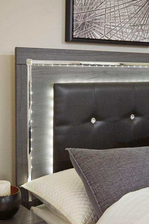 Lodanna Gray Queen Panel Bed w/ LED & 2 Storage Drawers