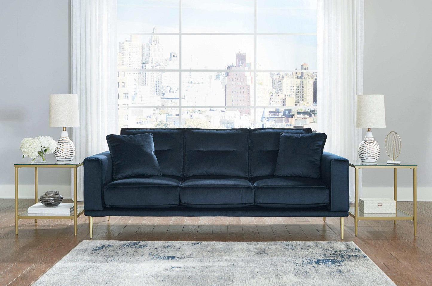 Macleary Navy Velvet Stationary Sofa