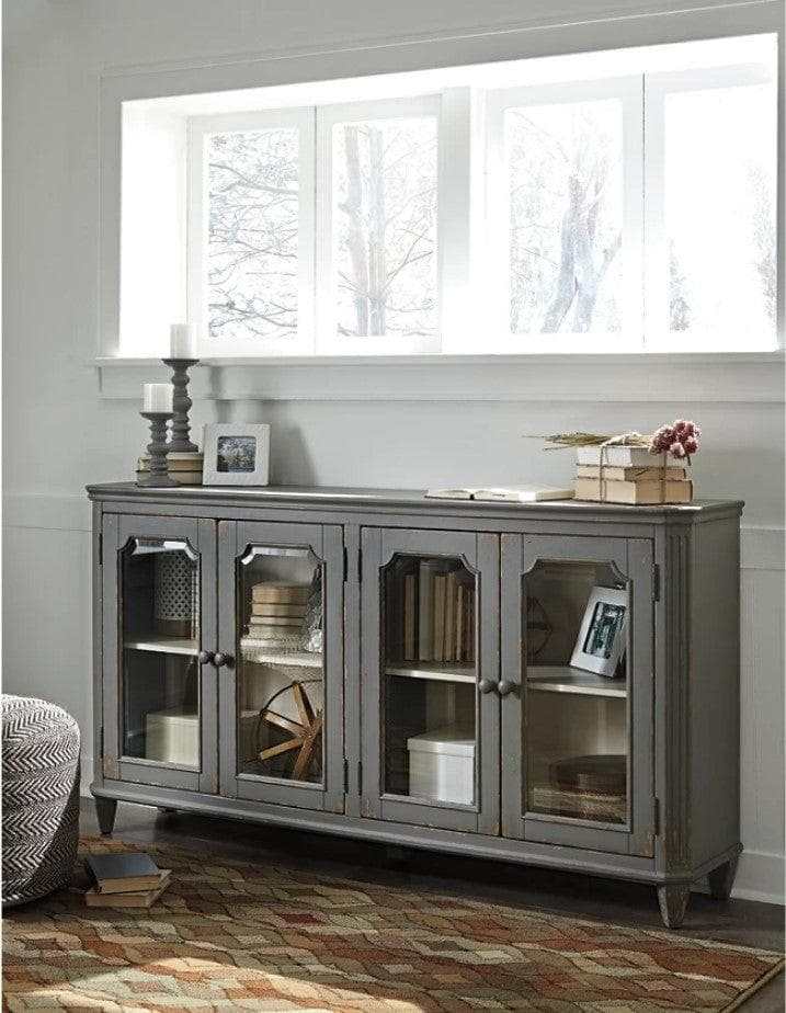 Mirimyn Antique Gray Accent Cabinet w/ 4 Door