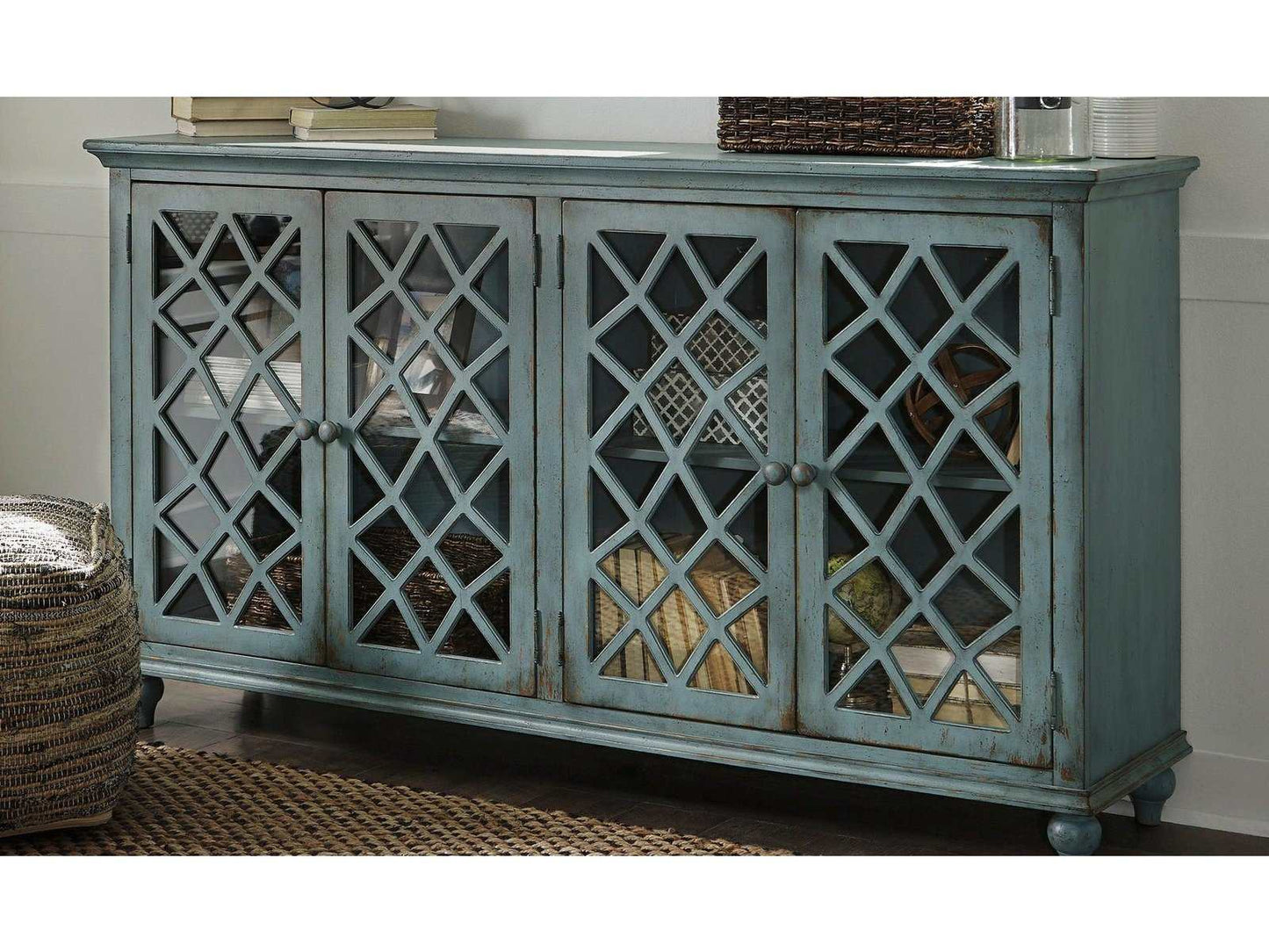 Mirimyn Antique Teal Accent Cabinet w/ 4 Door