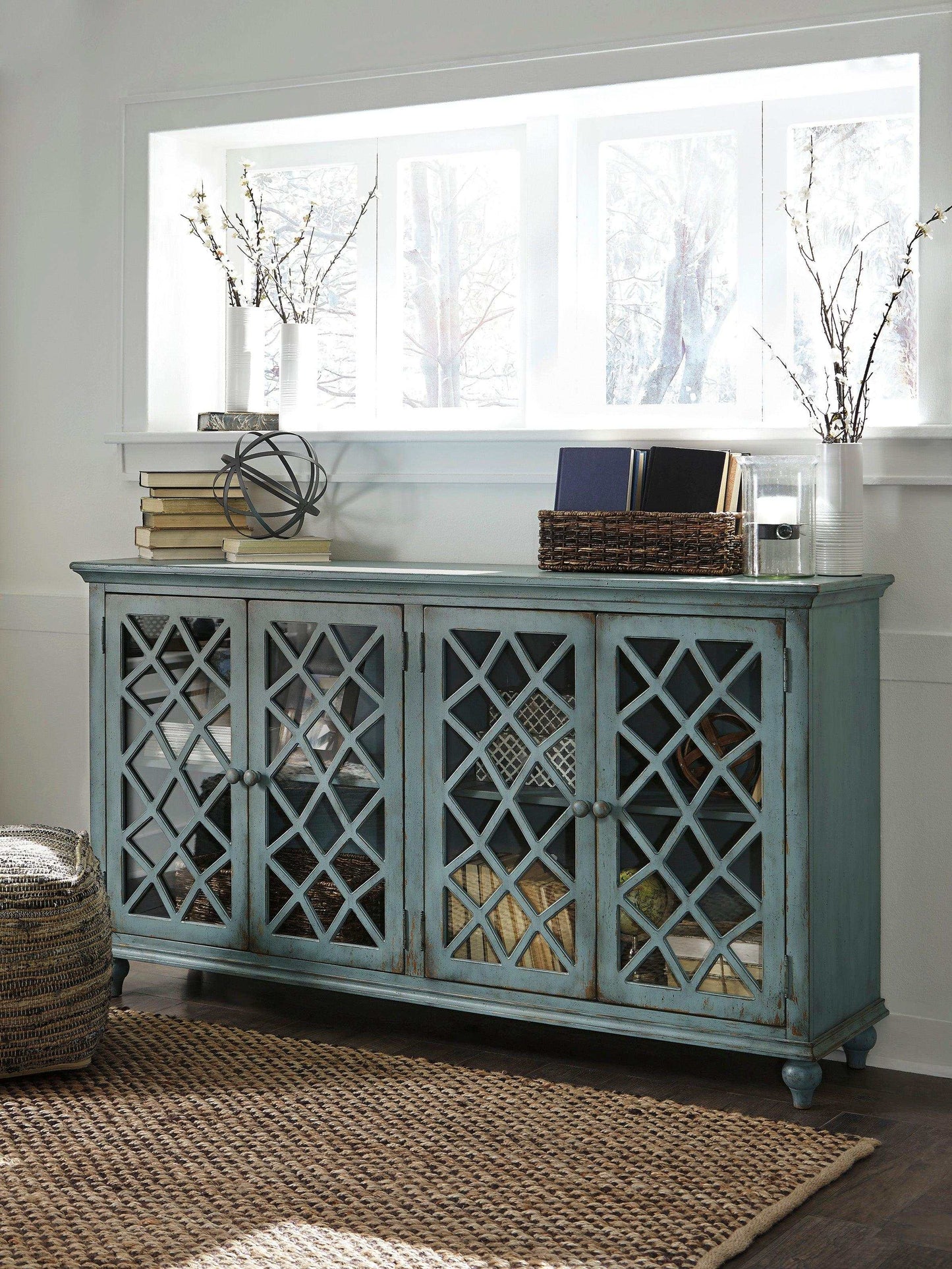 Mirimyn Antique Teal Accent Cabinet w/ 4 Door