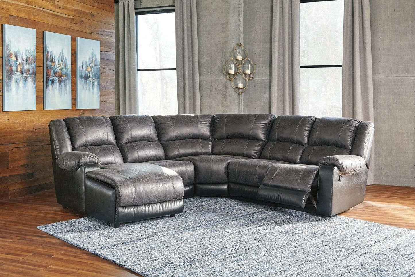 Nantahala Slate 5pc Manual Reclining Sectional w/ Chaise