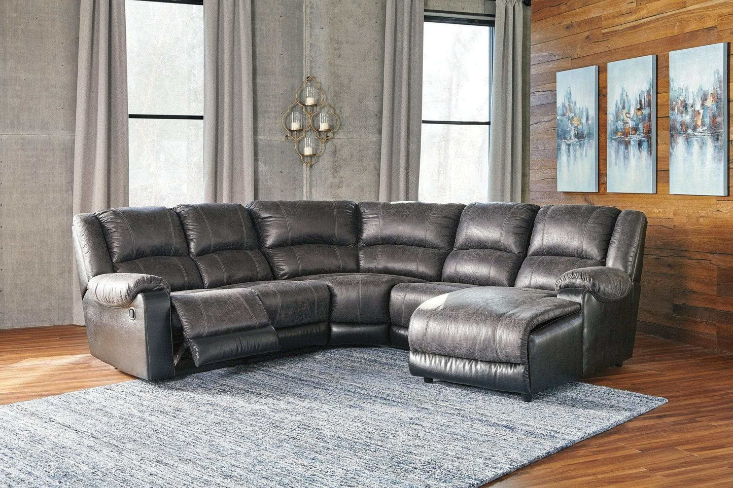 Nantahala Slate 5pc Manual Reclining Sectional w/ Chaise