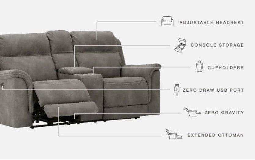 Next-Gen DuraPella Slate Power Reclining Loveseat w/ Console