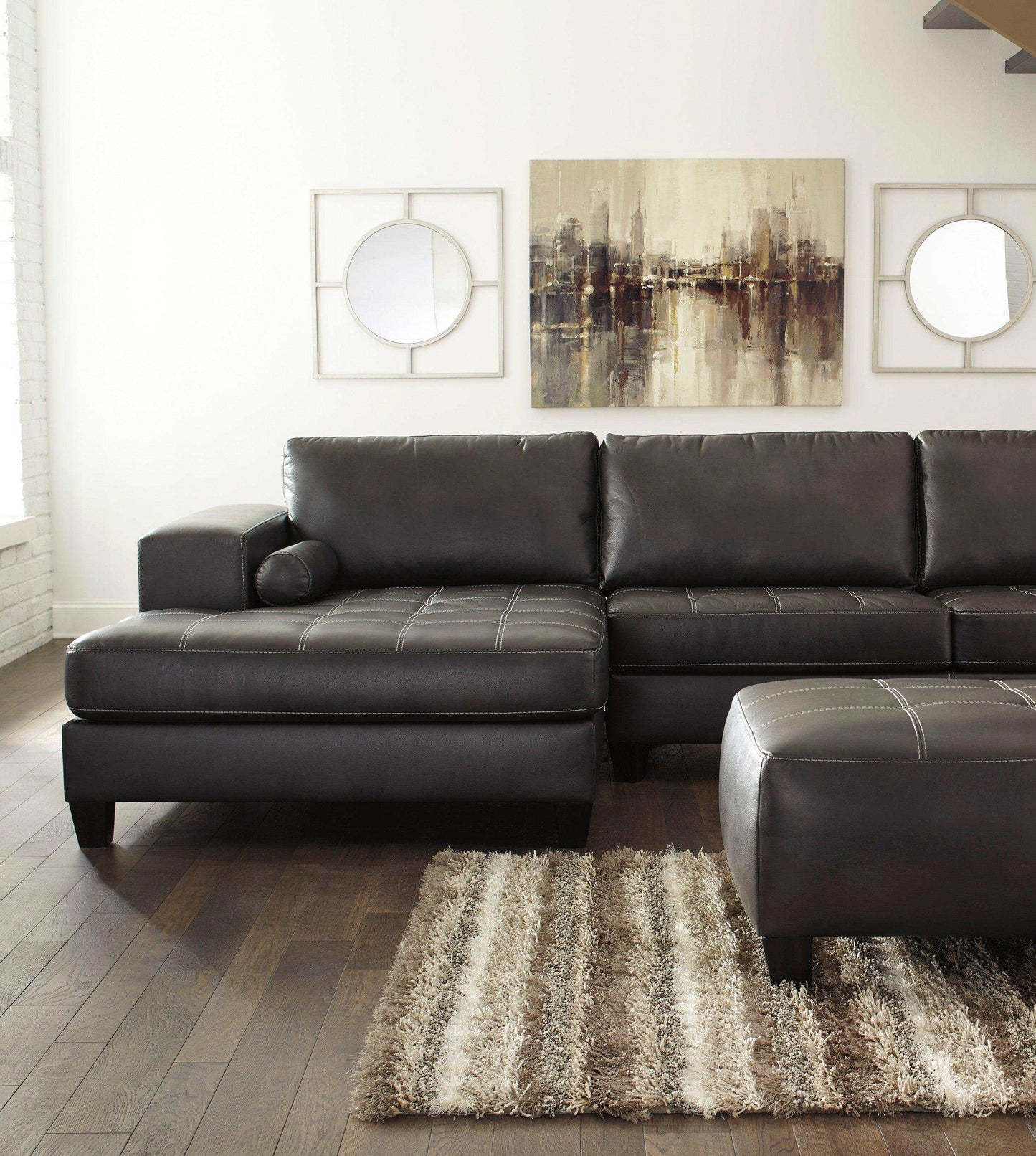 Nokomis Charcoal Faux Leather L Shape 2pc Sectional w/ Chaise