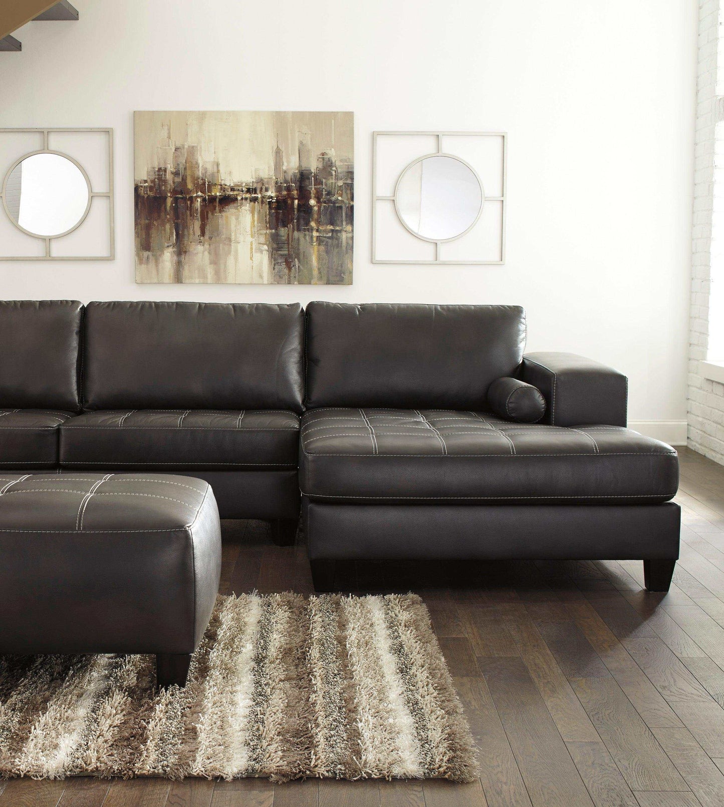 Nokomis Charcoal Faux Leather L Shape 2pc Sectional w/ Chaise