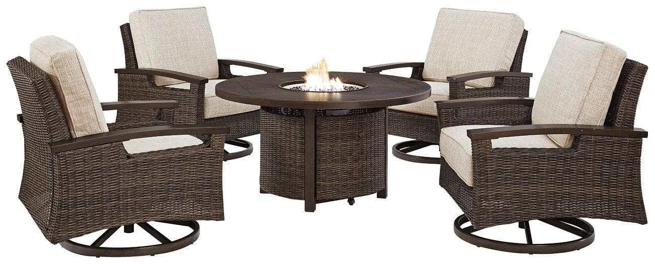 Paradise Trail Medium Brown Outdoor Fire Pit Table & Chair Set / 5pc