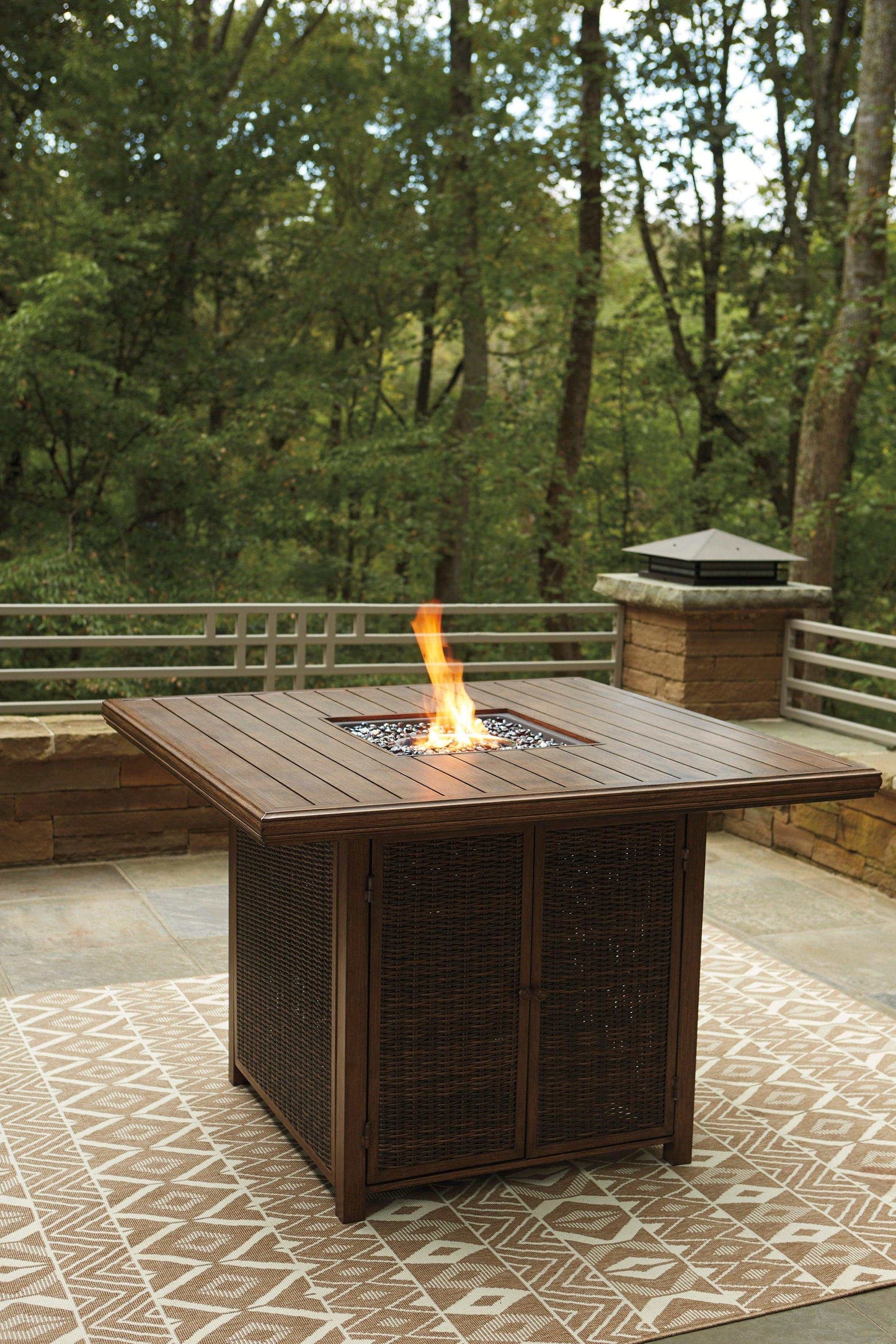 Paradise Trail Outdoor Bar Table w/ Firepit & 6 Bar Stools / 7pc Set