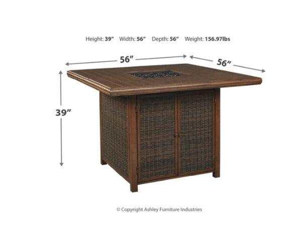 Paradise Trail Outdoor Bar Table w/ Firepit & 6 Bar Stools / 7pc Set