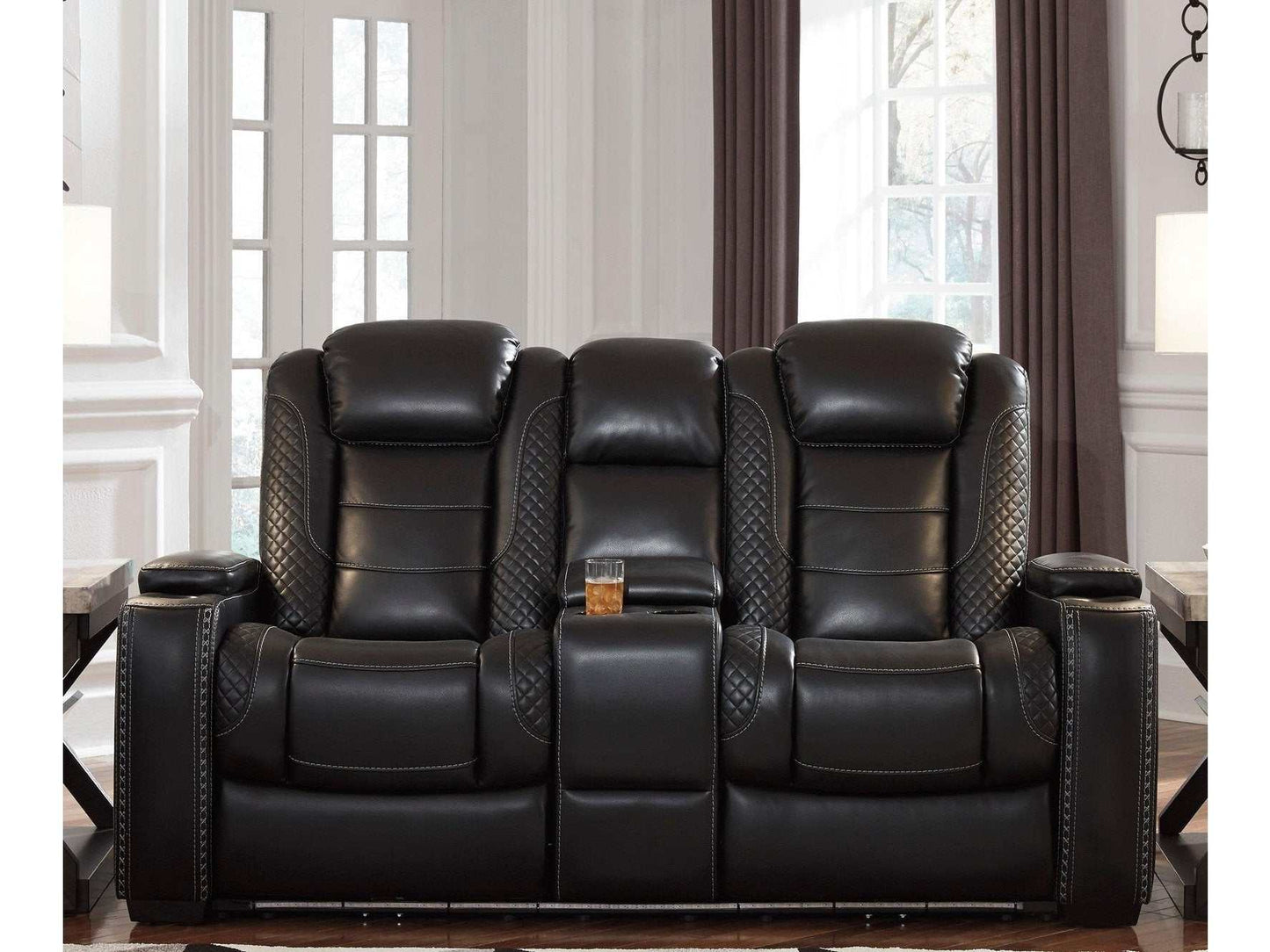 Party Time Midnight Power Reclining Loveseat w/Console & LED