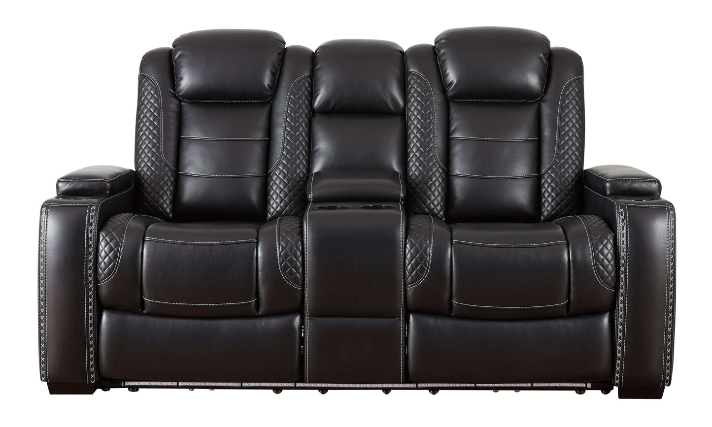 Party Time Midnight Power Reclining Loveseat w/Console & LED
