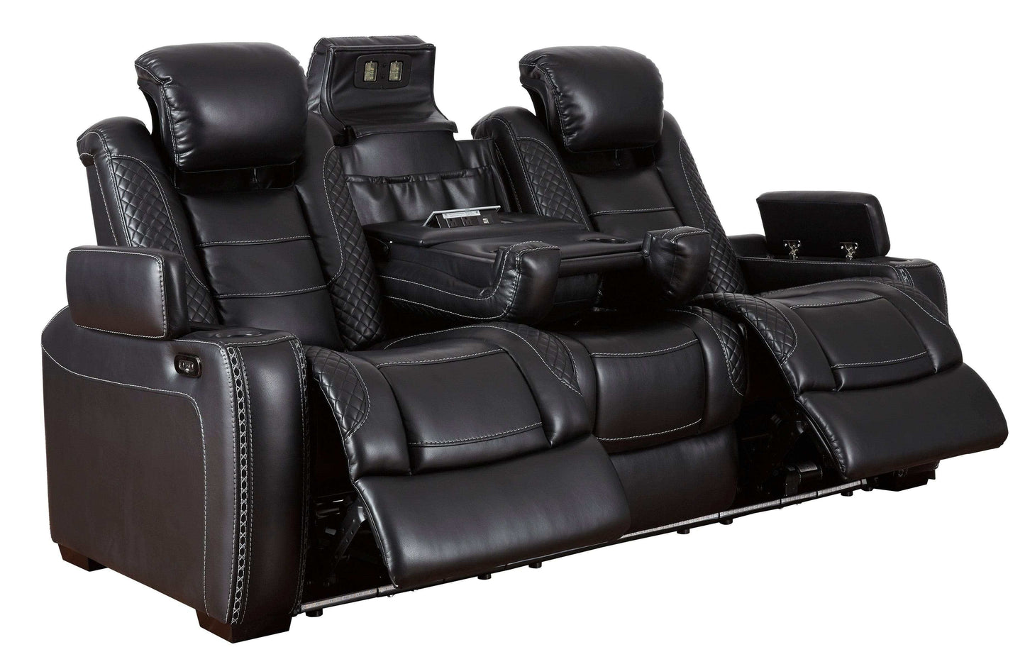 Party Time Midnight Power Reclining Sofa w/LED & Drop Down Table