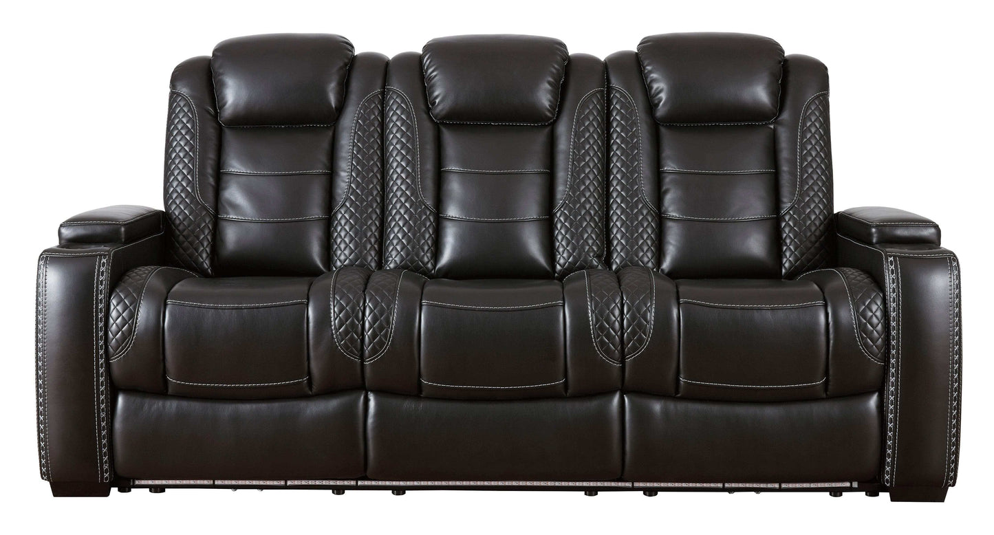 Party Time Midnight Power Reclining Sofa w/LED & Drop Down Table