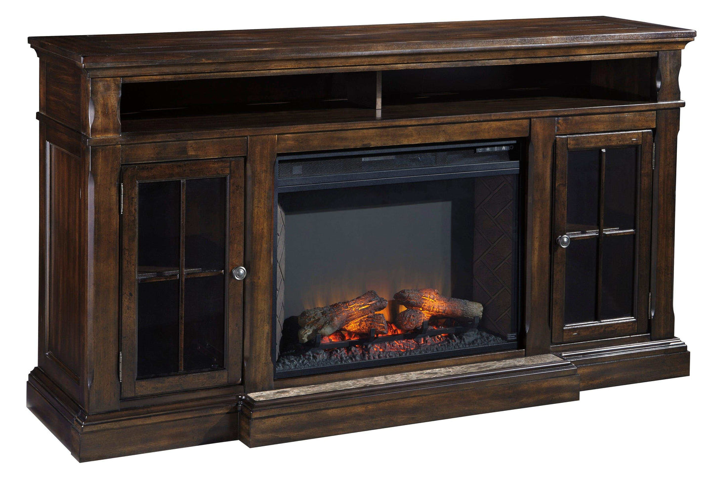 Roddinton Dark Brown 72" TV Stand w/ Electric Fireplace Insert