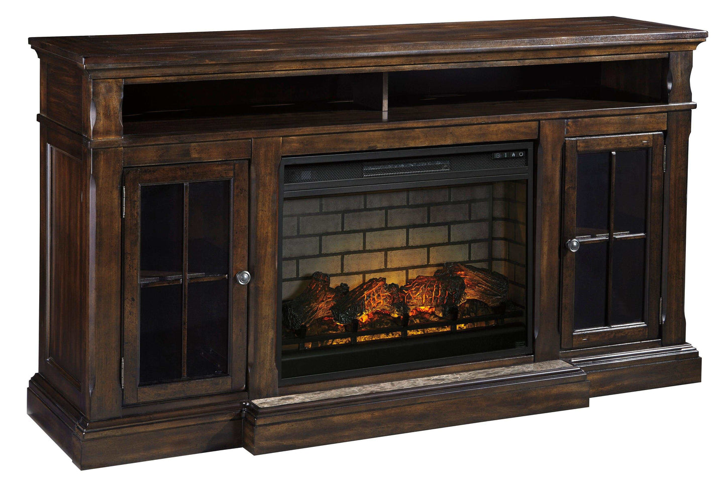 Roddinton Dark Brown 72" TV Stand w/ Electric Fireplace Insert