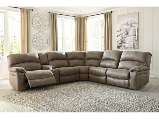 Segburg Driftwood Faux Leather 4pc Power Reclining Sectional w/ Console