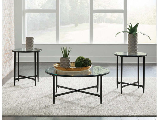 Stetzer Coffee Table 3pc Set Black Metal / Tempered Glass