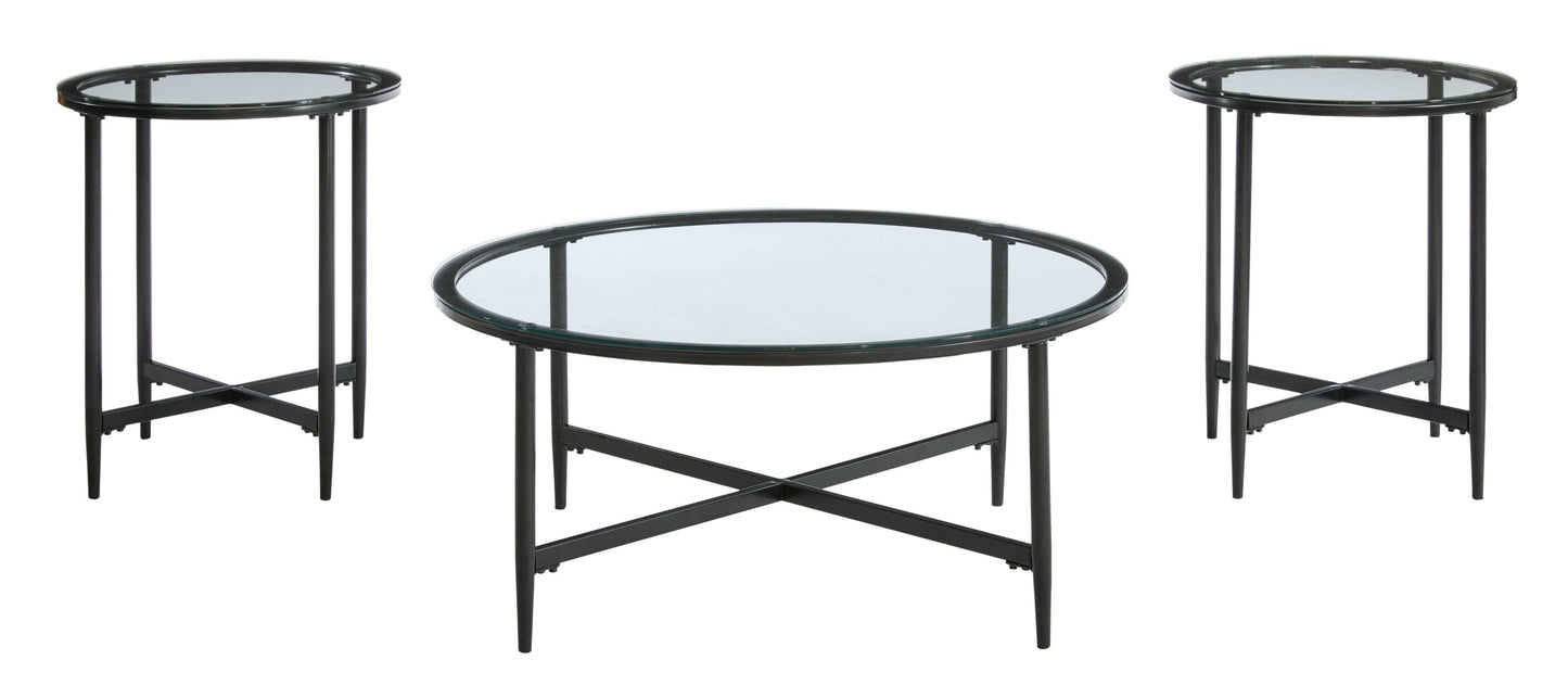 Stetzer Coffee Table 3pc Set Black Metal / Tempered Glass