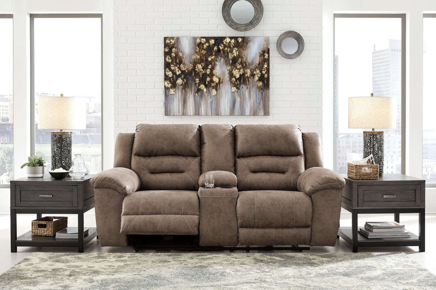 Stoneland Fossil Manual Reclining Loveseat w/ Console