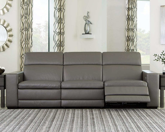 Texline Gray Leather Power Reclining Sectional Sofa