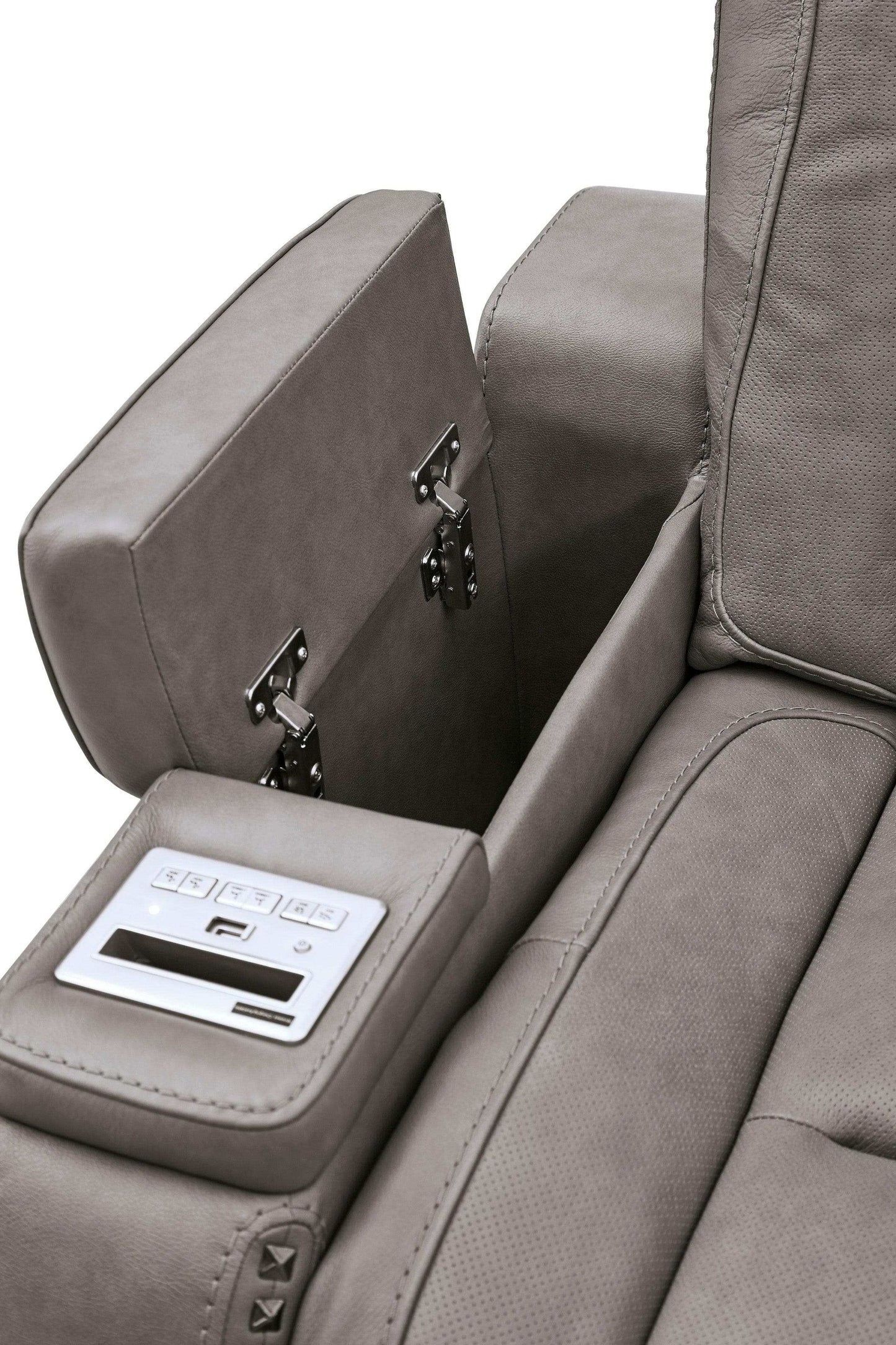 The Man-Den Gray Power Reclining Loveseat w/ Console