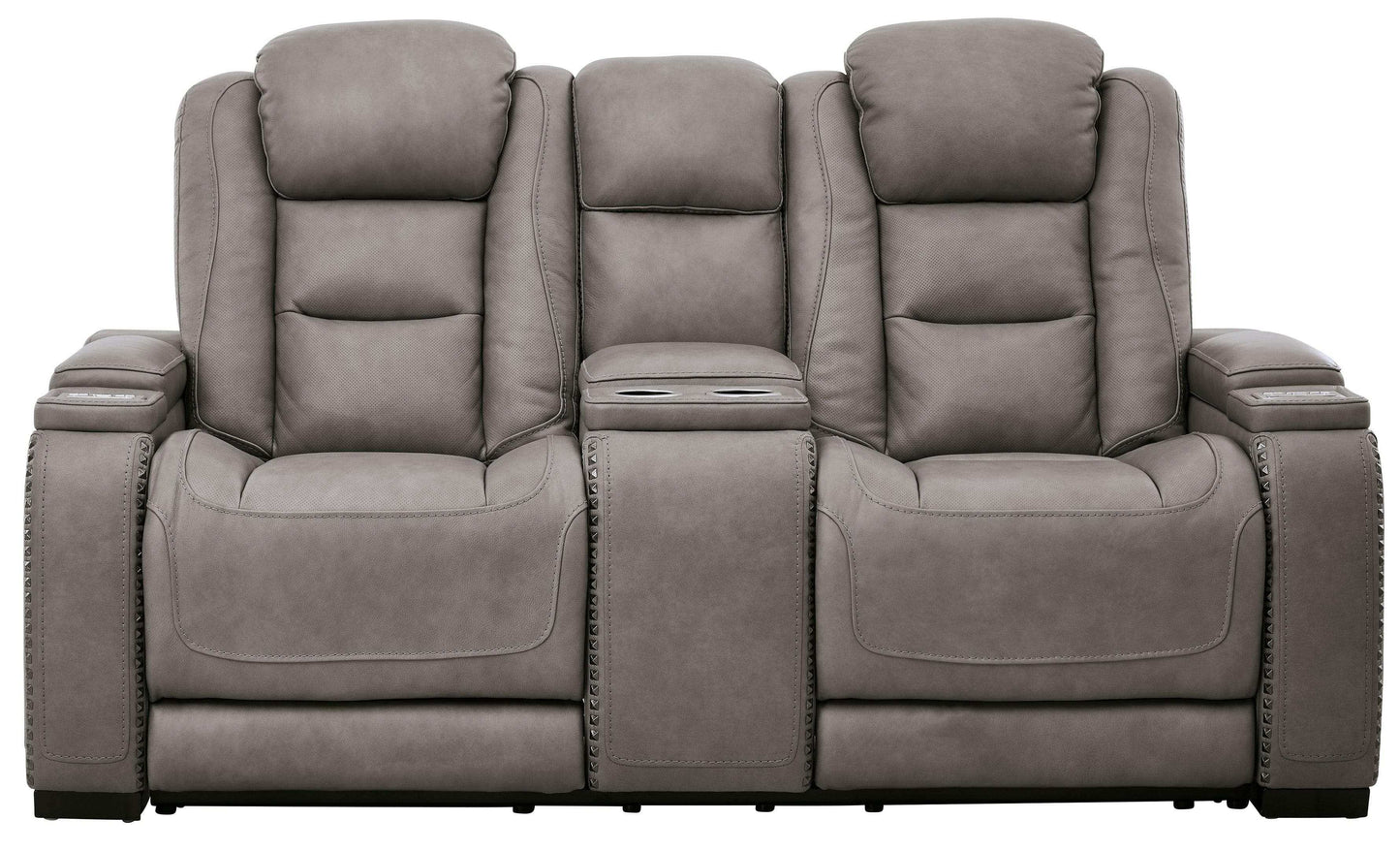 The Man-Den Gray Power Reclining Loveseat w/ Console