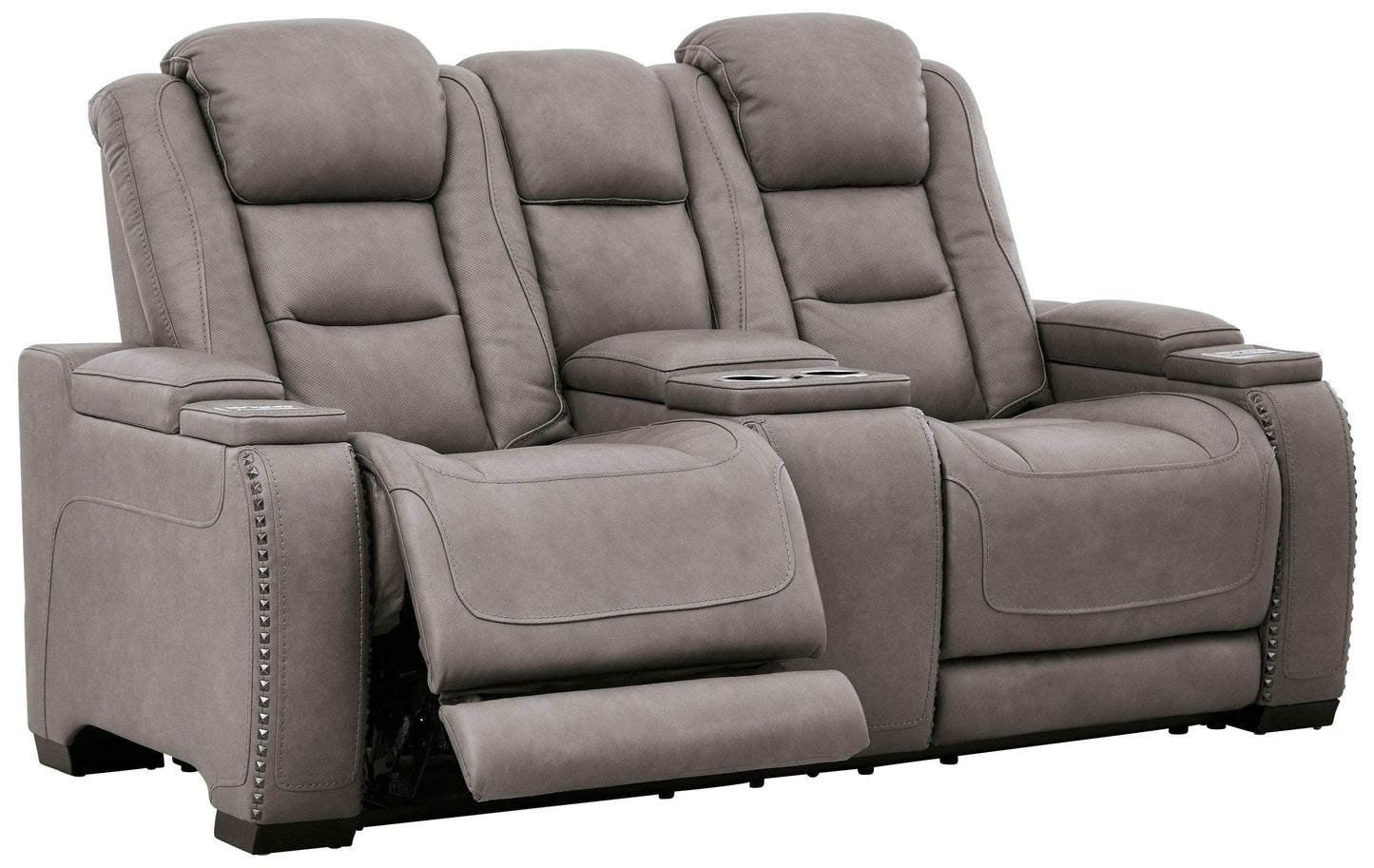 The Man-Den Gray Power Reclining Loveseat w/ Console