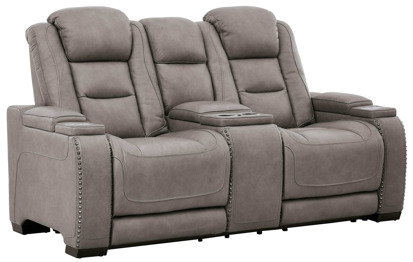 The Man-Den Gray Power Reclining Loveseat w/ Console