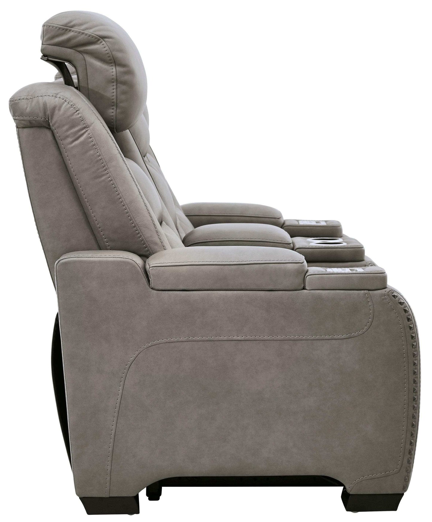 The Man-Den Gray Power Reclining Loveseat w/ Console