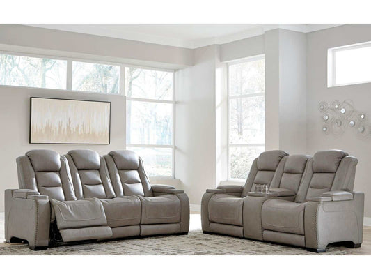 The Man-Den Gray Power Reclining Sofa & Loveseat