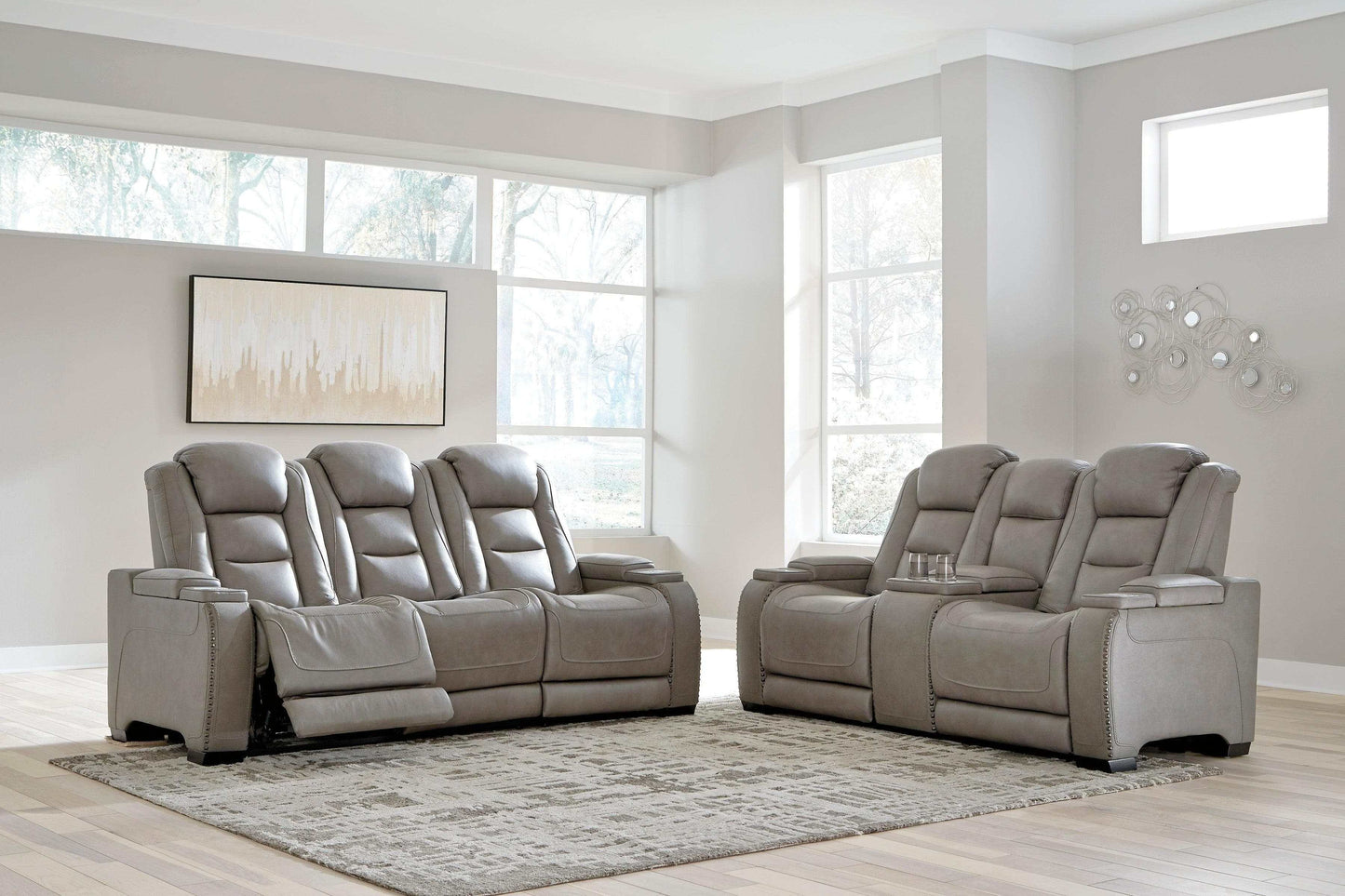 The Man-Den Gray Power Reclining Sofa & Loveseat