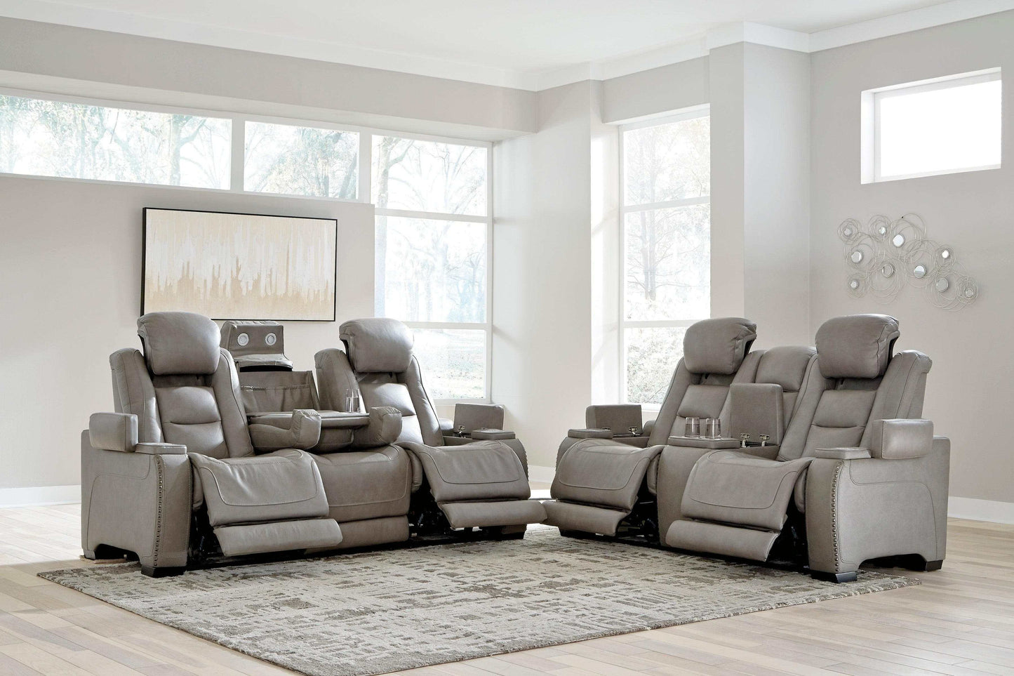 The Man-Den Gray Power Reclining Sofa & Loveseat