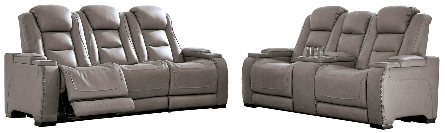 The Man-Den Gray Power Reclining Sofa & Loveseat