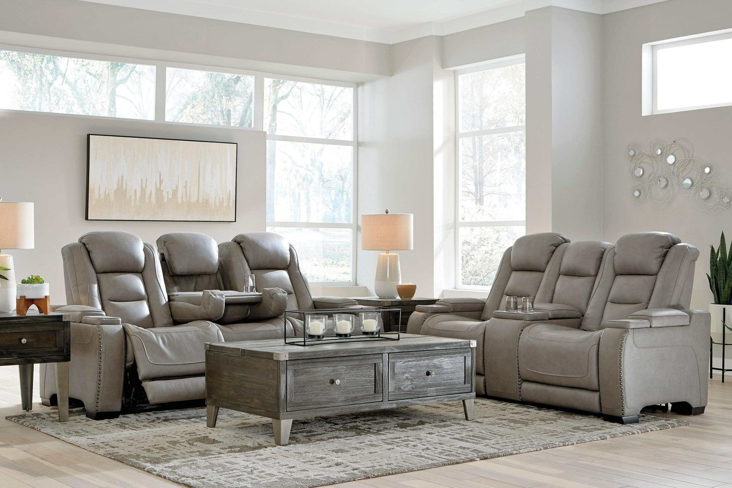 The Man-Den Gray Power Reclining Sofa & Loveseat