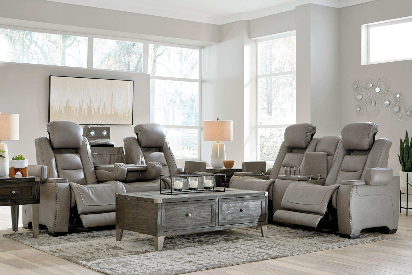 The Man-Den Gray Power Reclining Sofa & Loveseat