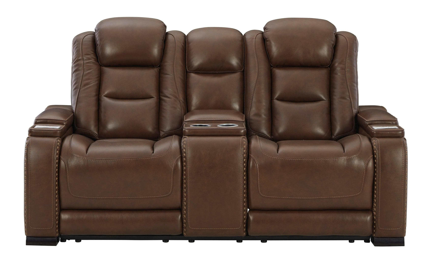 The Man-Den Mahogany Power Reclining Loveseat w/ Console