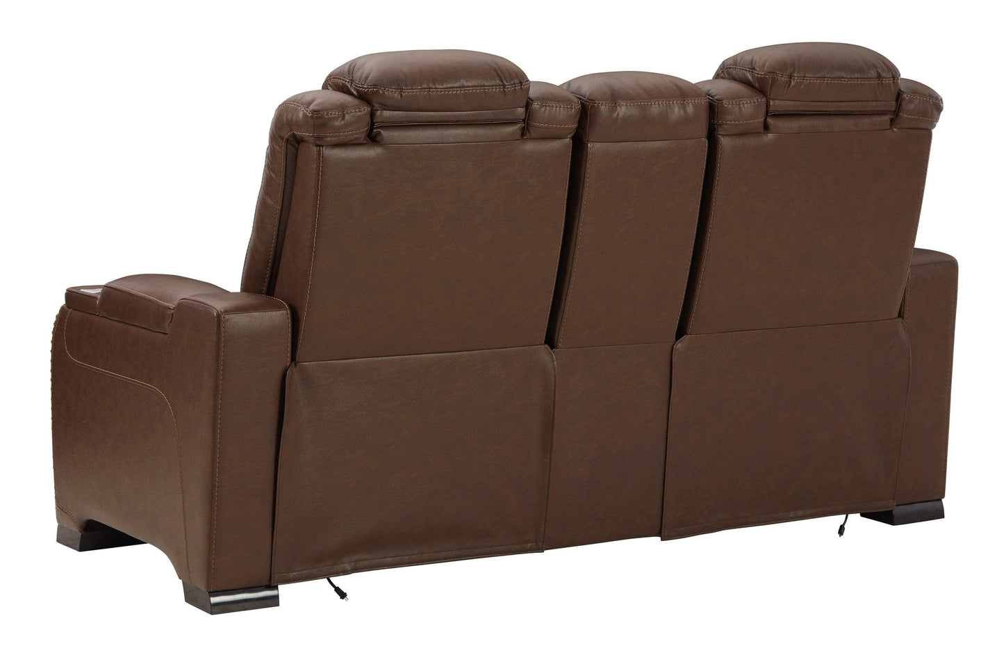 The Man-Den Mahogany Power Reclining Loveseat w/ Console