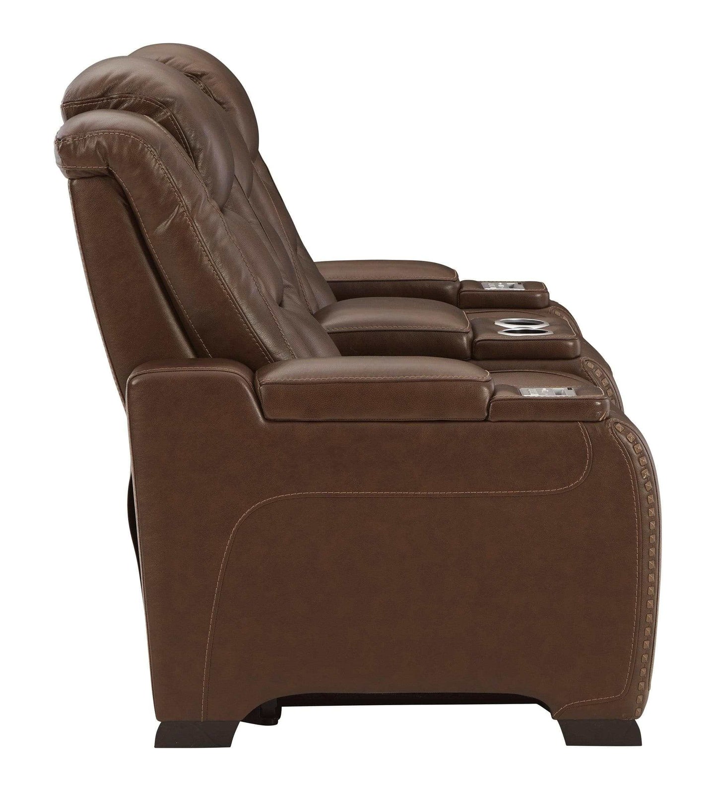 The Man-Den Mahogany Power Reclining Loveseat w/ Console