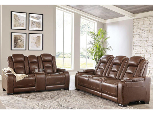 The Man-Den Mahogany Power Reclining Sofa & Loveseat