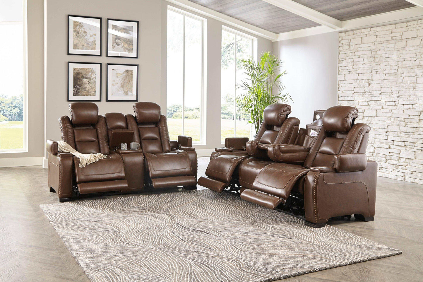 The Man-Den Mahogany Power Reclining Sofa & Loveseat