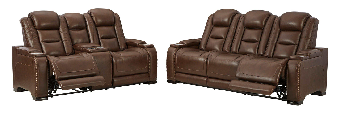 The Man-Den Mahogany Power Reclining Sofa & Loveseat