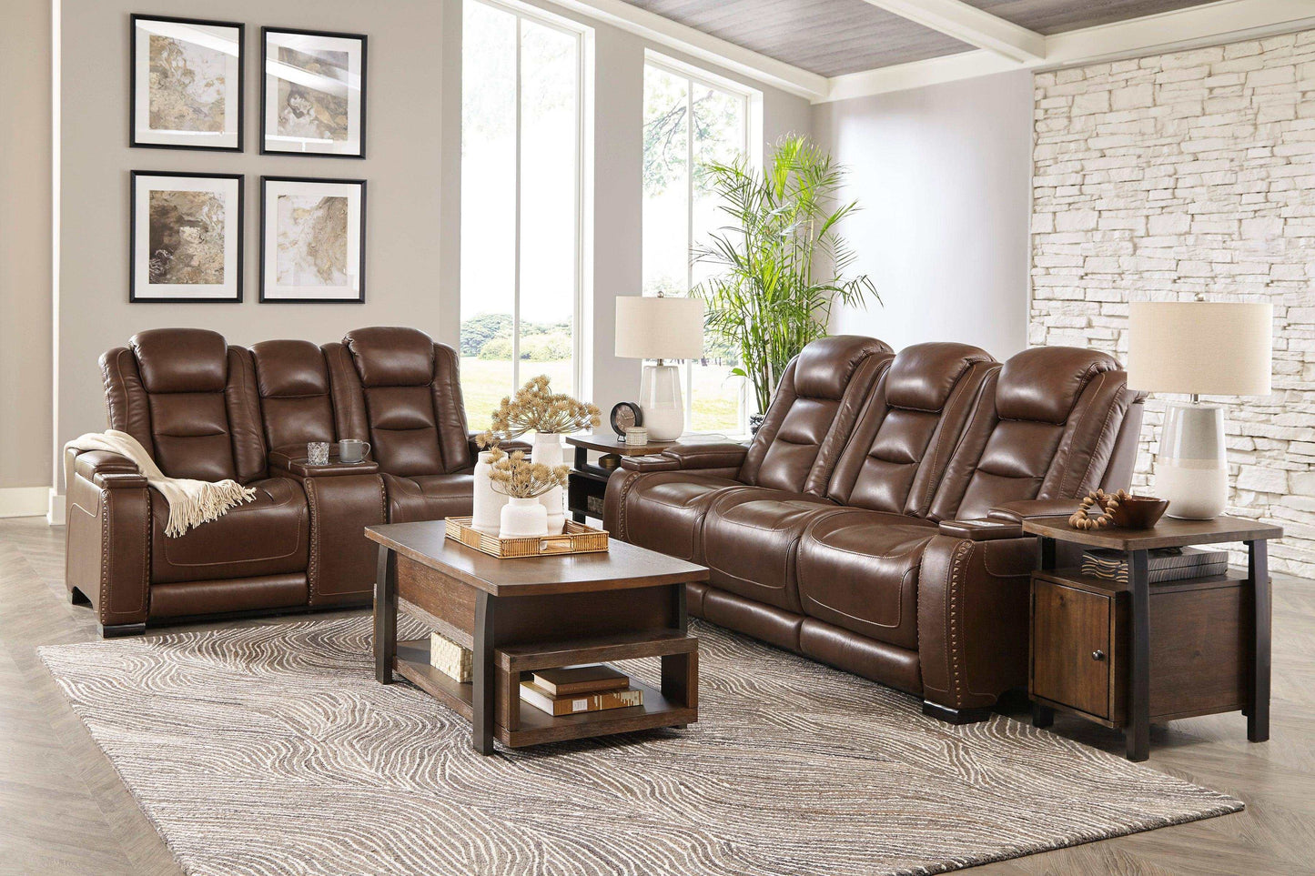 The Man-Den Mahogany Power Reclining Sofa & Loveseat