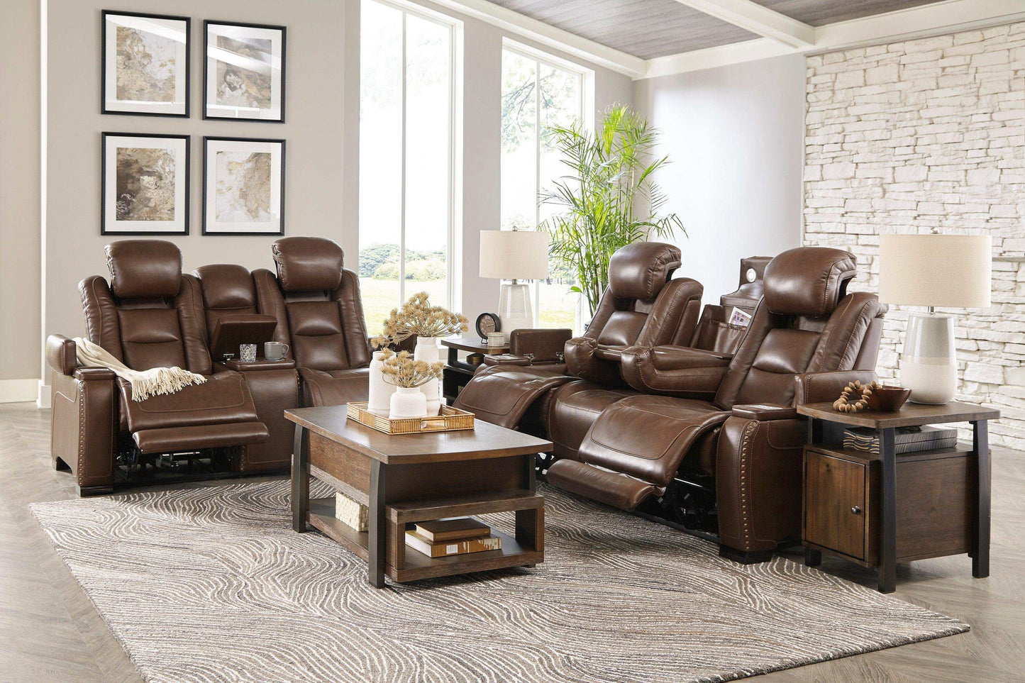 The Man-Den Mahogany Power Reclining Sofa & Loveseat