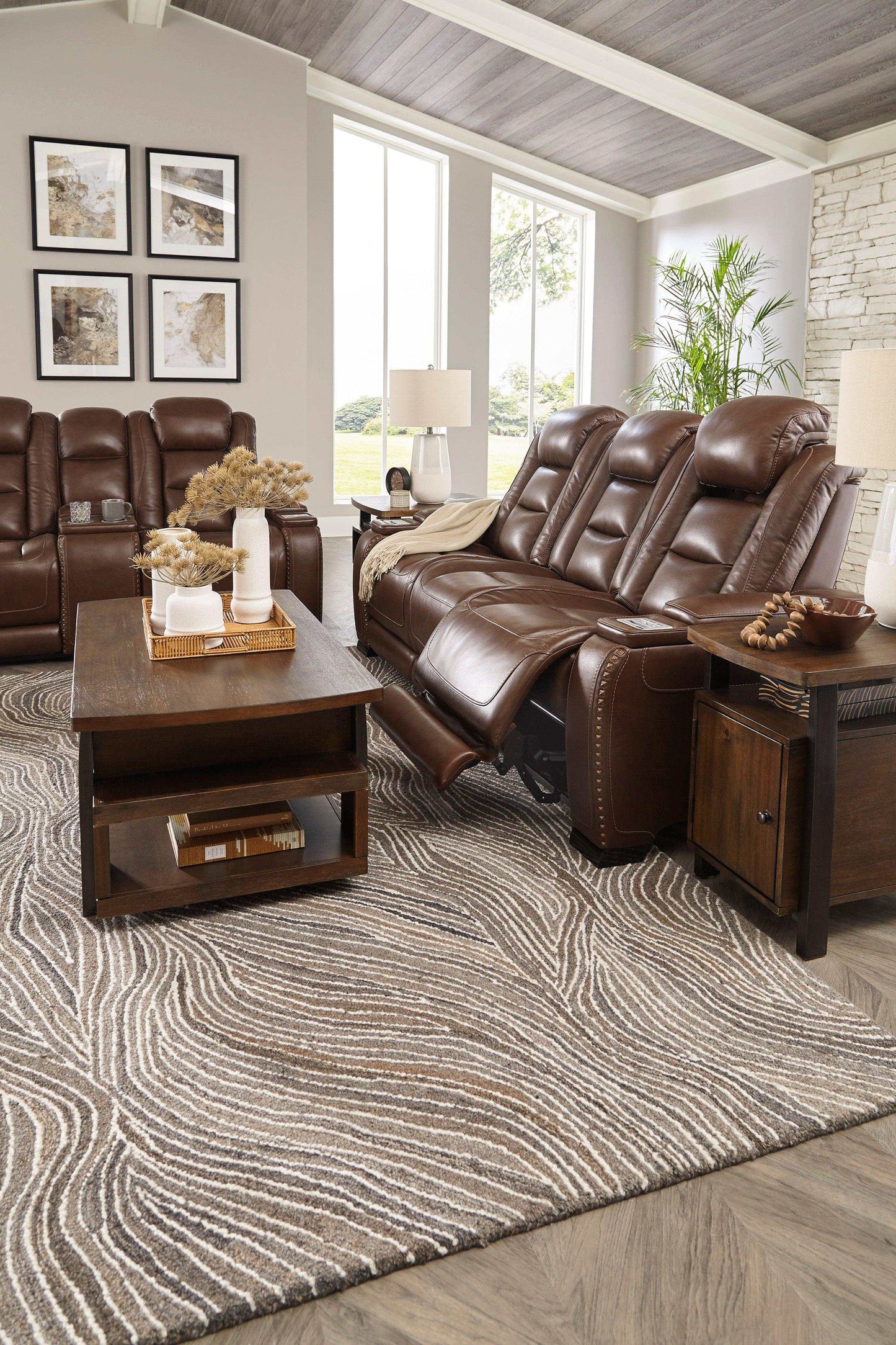 The Man-Den Mahogany Power Reclining Sofa & Loveseat