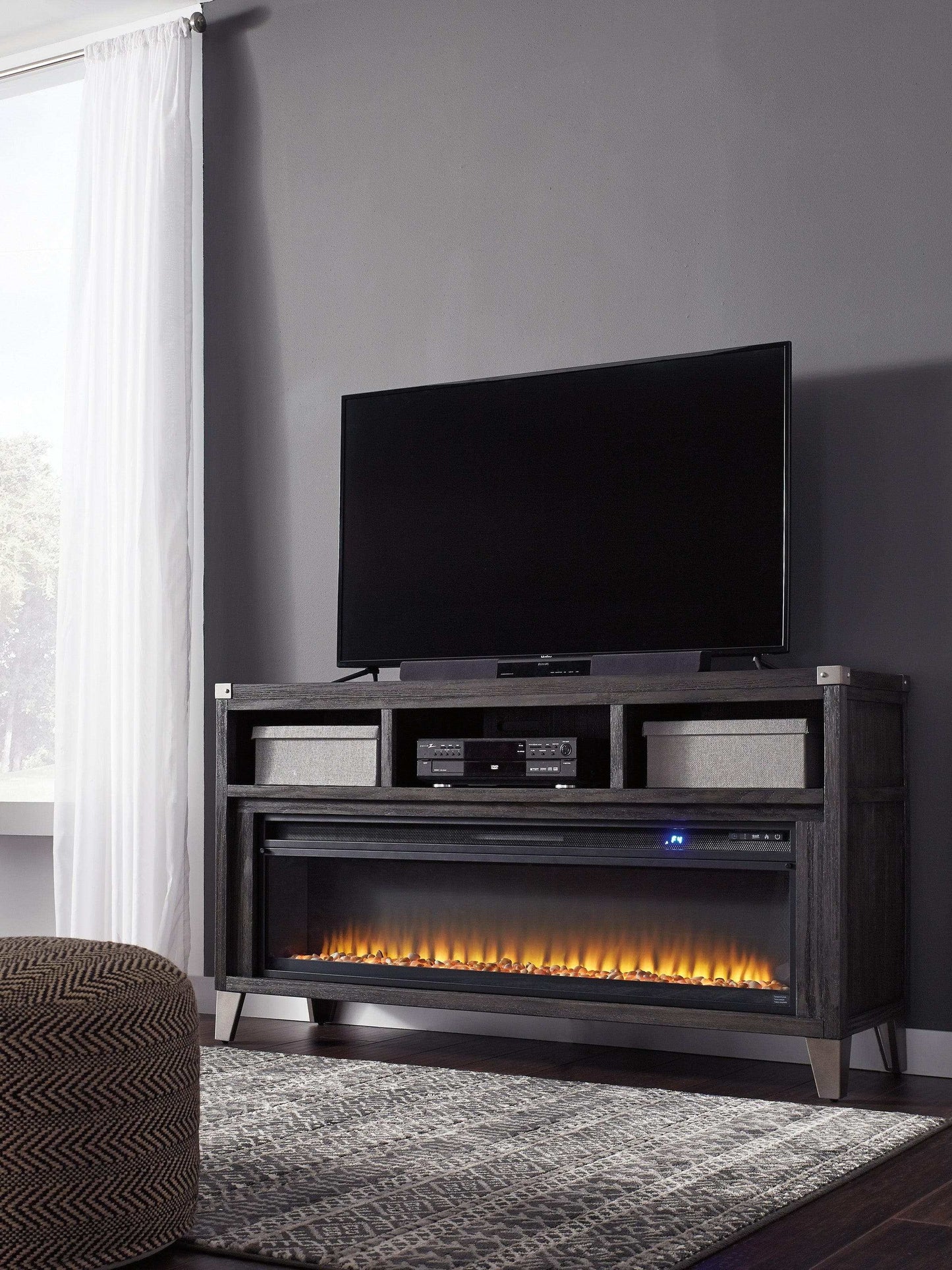 Todoe Gray 65" TV Stand w/ Wide Electric Fireplace Insert