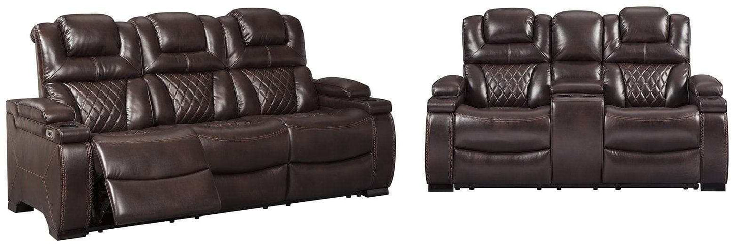 Warnerton Chocolate Power Reclining Sofa & Loveseat / 2pc