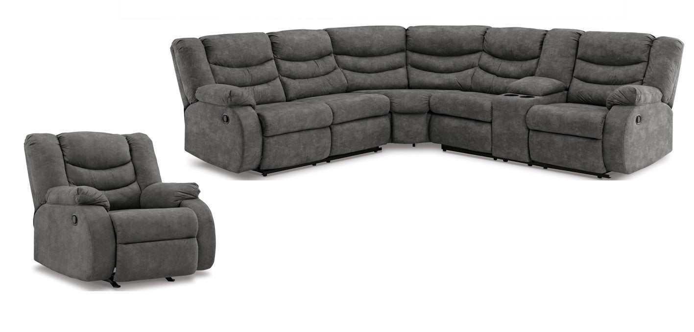 Partymate Slate Manual Reclining Sectional Living Room Set