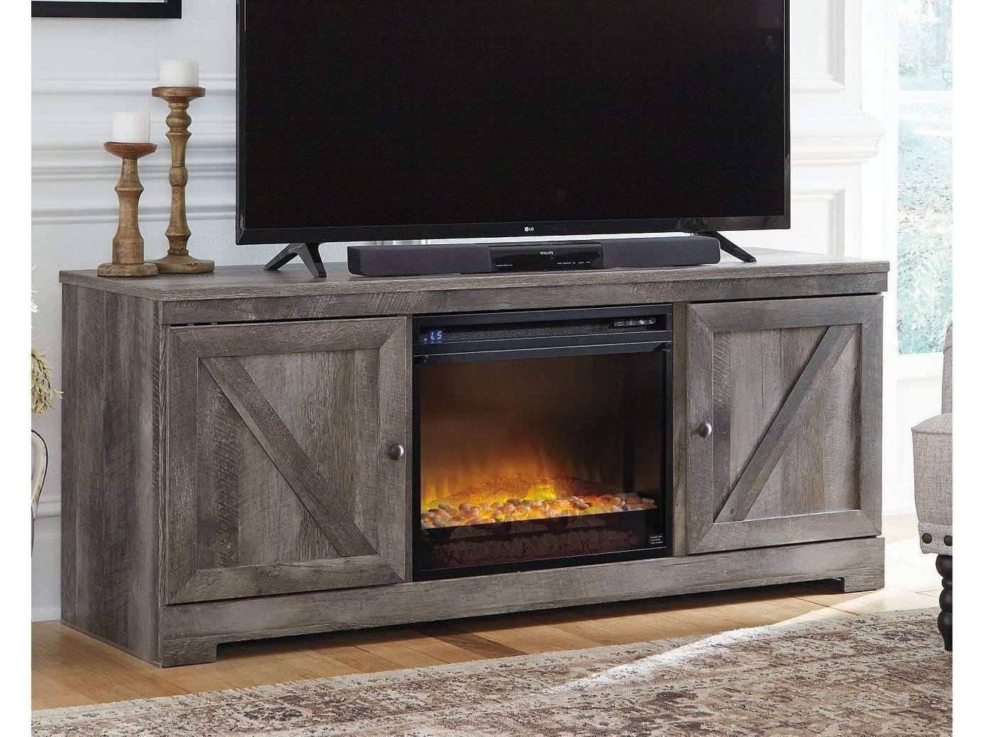 Wynnlow Gray 63" TV Stand w/ Electric Fireplace Insert